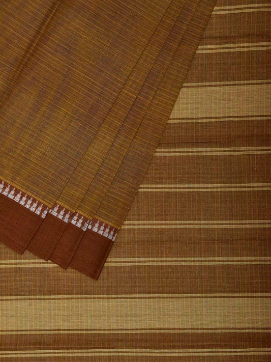 Olive Narayanpet Cotton Saree with Strips and Ganga-Jamuna Border Design No Blouse np1499