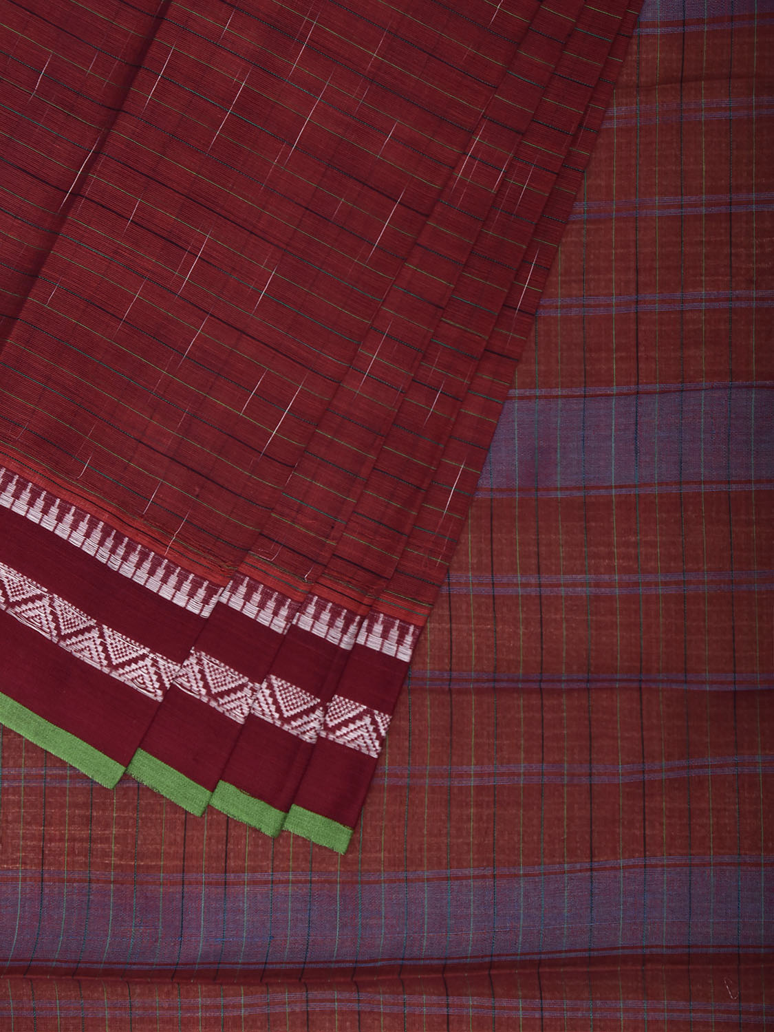 Dark Red Narayanpet Cotton Saree with Strips and Border Design No Blouse np1500