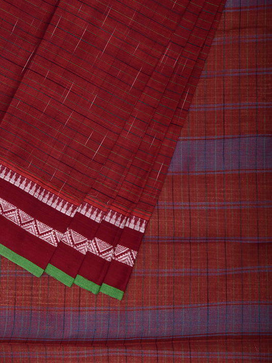 Dark Red Narayanpet Cotton Saree with Strips and Border Design No Blouse np1500
