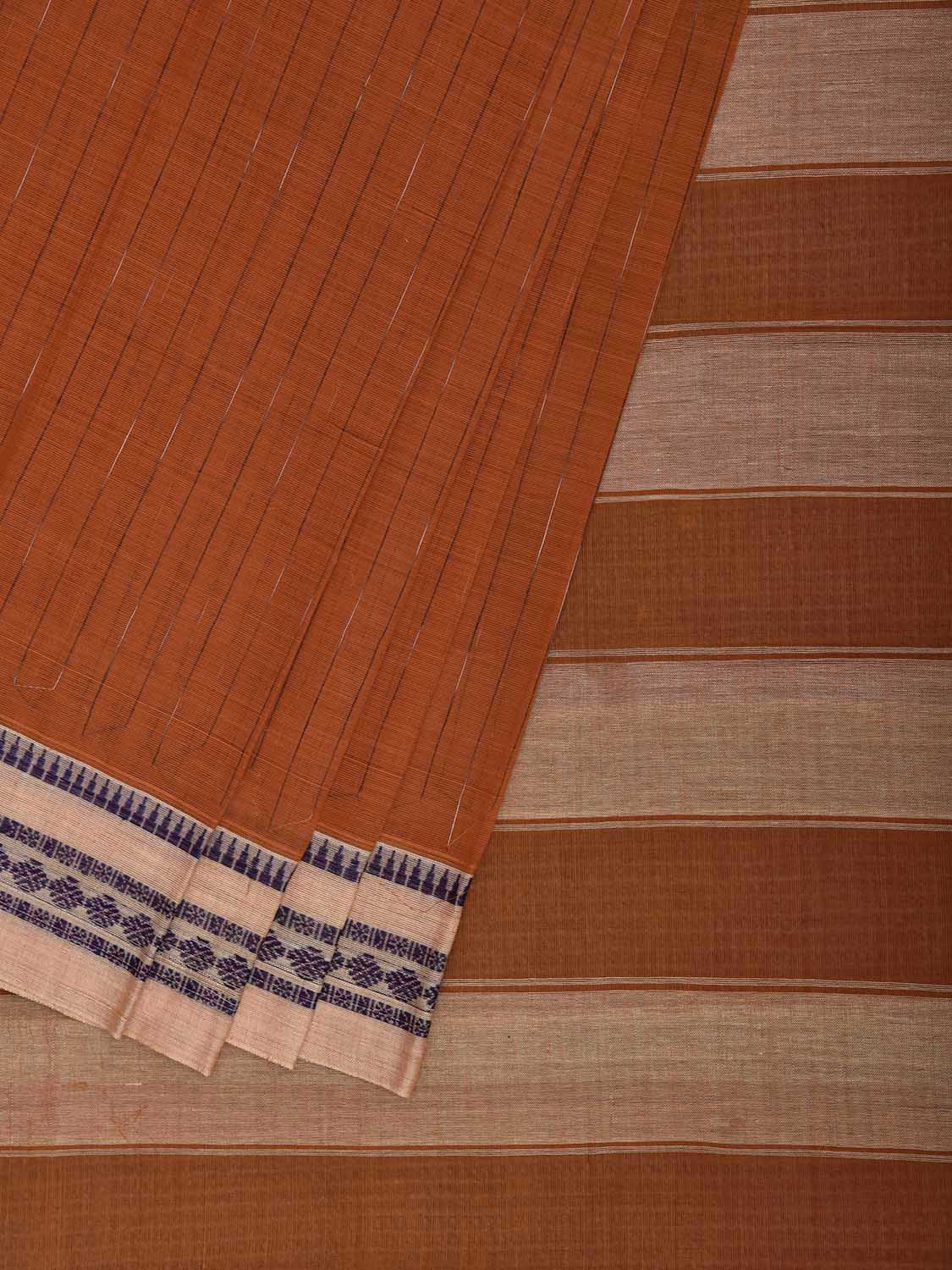 Orange and Cream Narayanpet Cotton Saree with Strips Body and Pallu Design No Blouse np1501