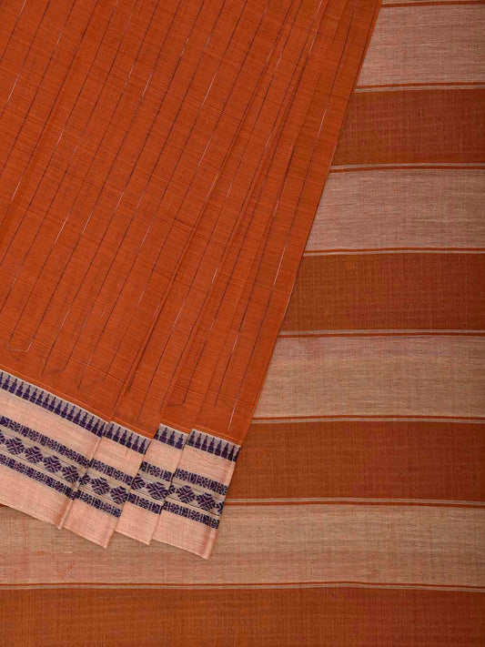 Orange and Cream Narayanpet Cotton Saree with Strips Body and Pallu Design No Blouse np1501