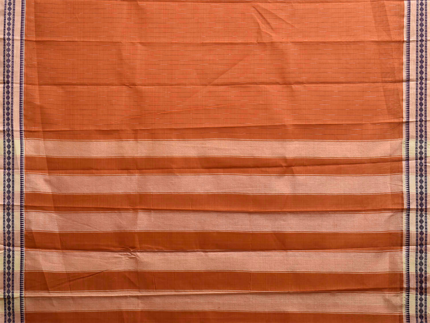 Orange and Cream Narayanpet Cotton Saree with Strips Body and Pallu Design No Blouse np1501