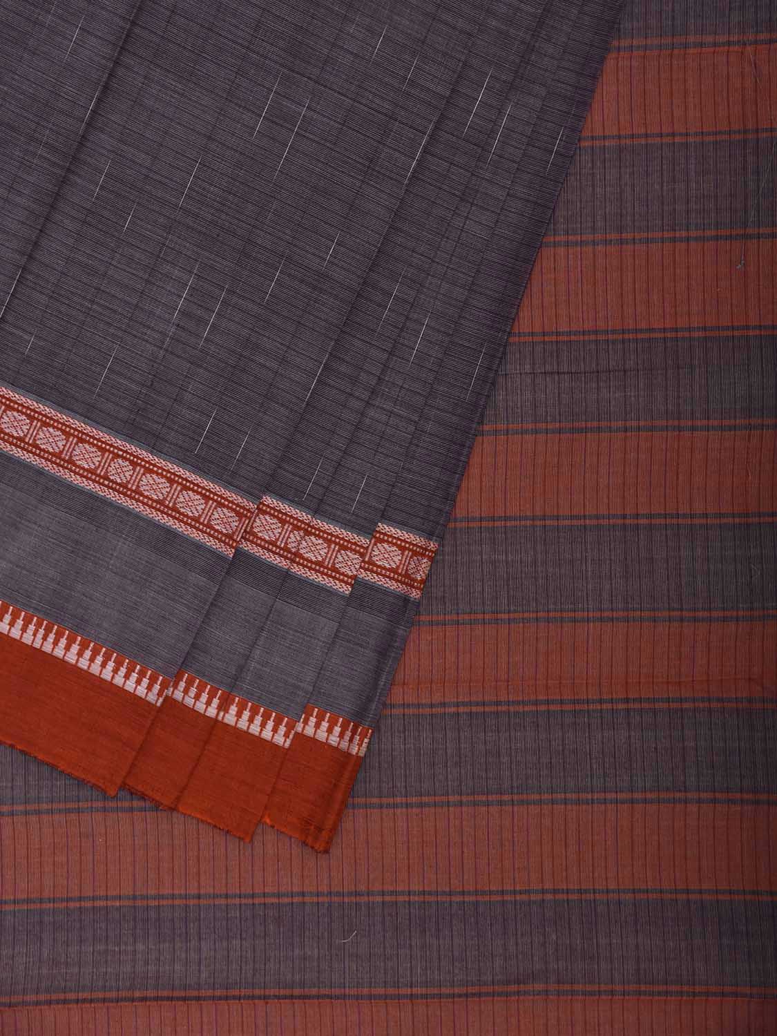 Dark Grey and Orange Narayanpet Cotton Saree with Strips and Once Side Border Design No Blouse np1502