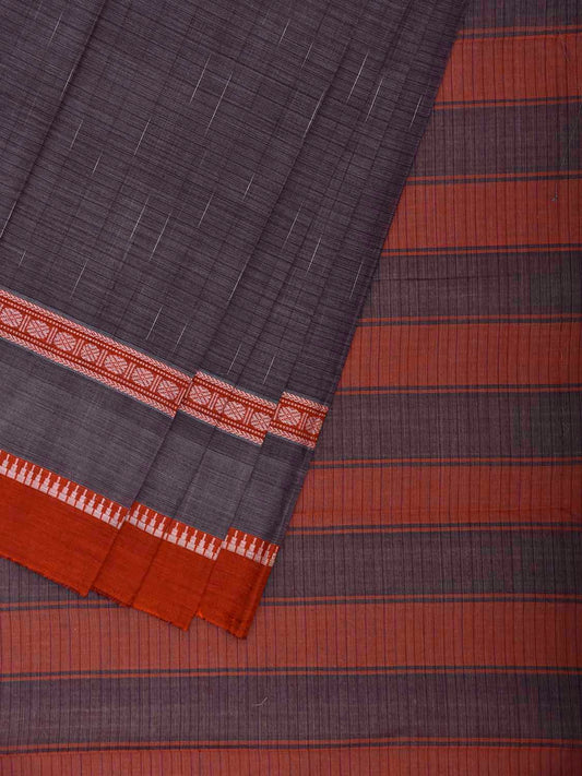 Dark Grey and Orange Narayanpet Cotton Saree with Strips and Once Side Border Design No Blouse np1502