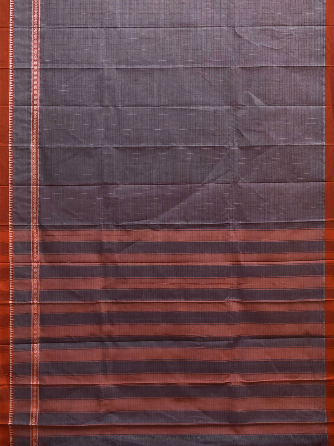 Dark Grey and Orange Narayanpet Cotton Saree with Strips and Once Side Border Design No Blouse np1502