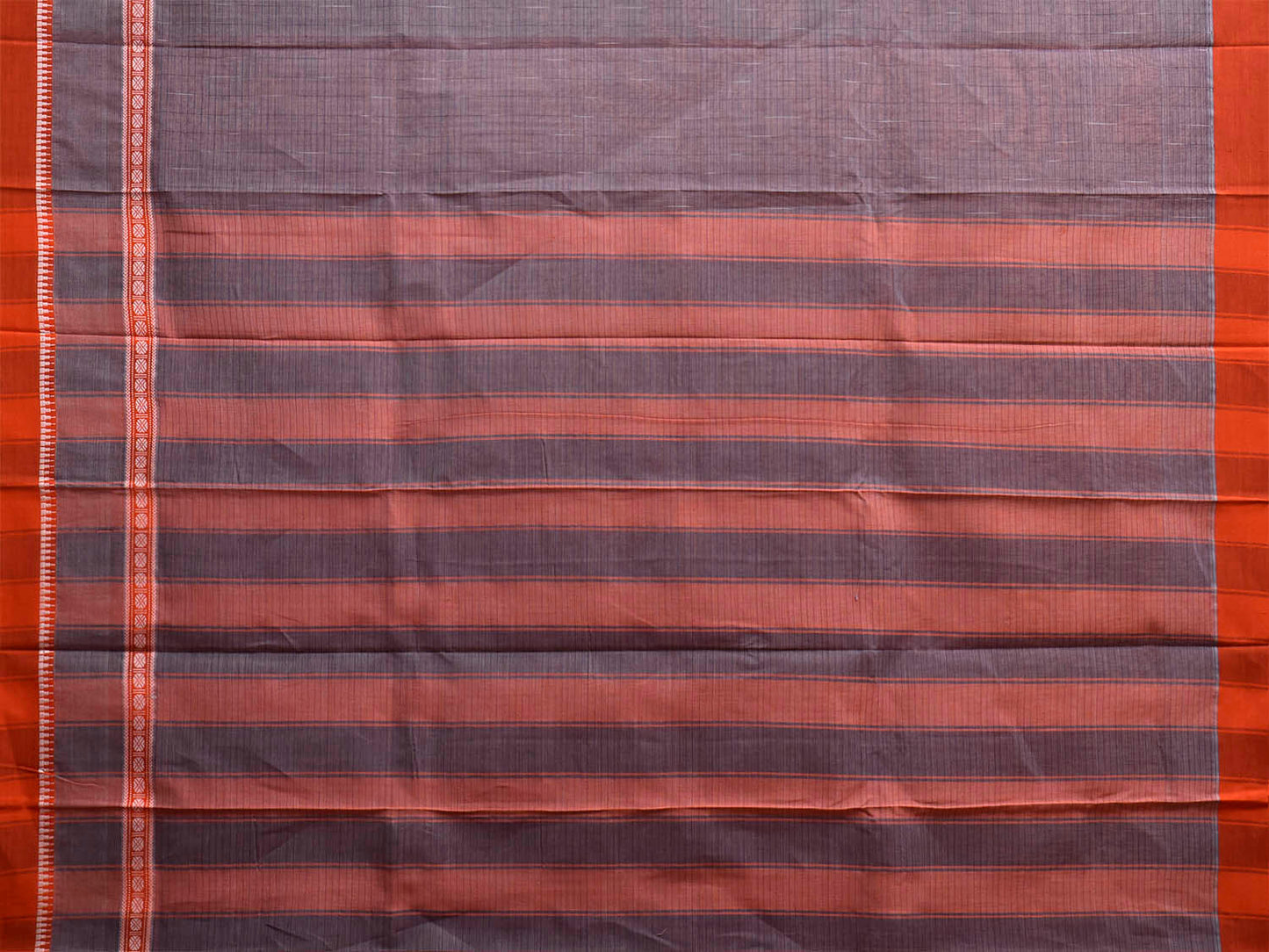 Dark Grey and Orange Narayanpet Cotton Saree with Strips and Once Side Border Design No Blouse np1502