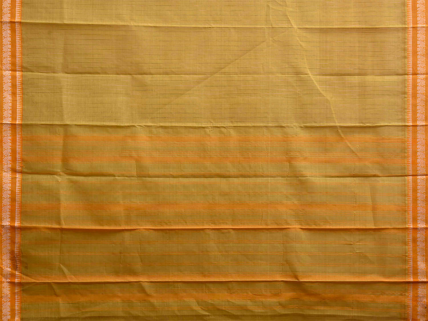 Light Green and Mustard Narayanpet Cotton Saree with Strips Body and Pallu Design No Blouse np1503