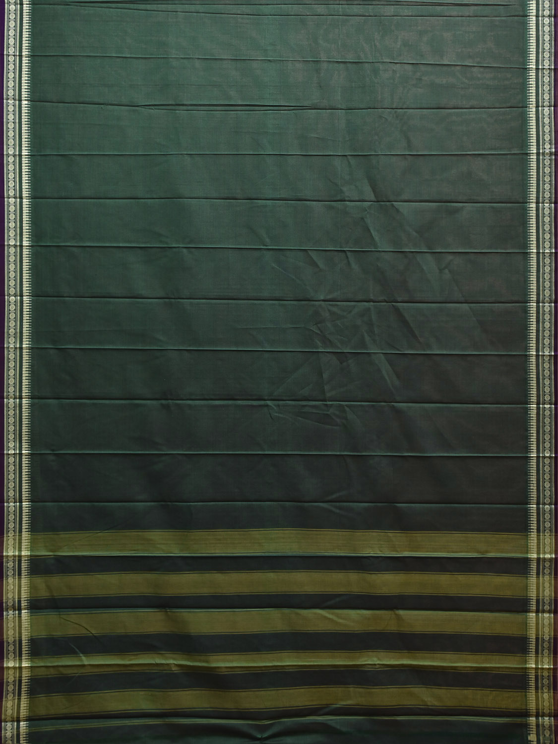 Dark Green and White Narayanpet Cotton Plain Saree with Strips Pallu Design No Blouse np1504