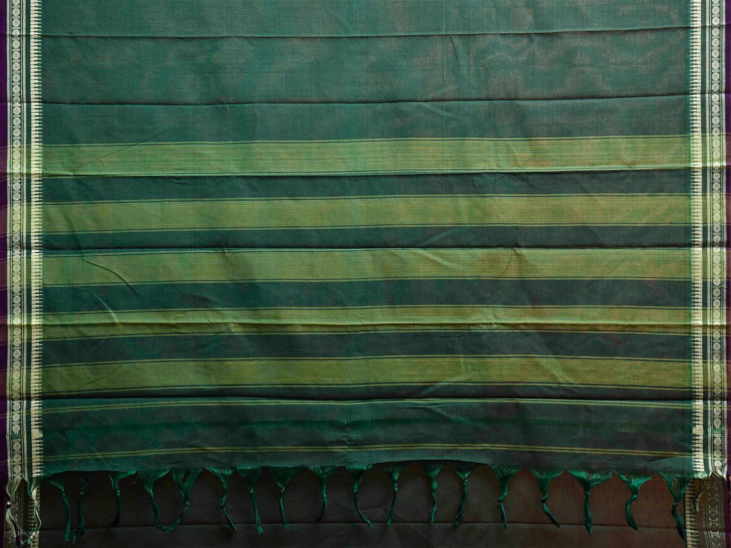 Dark Green and White Narayanpet Cotton Plain Saree with Strips Pallu Design No Blouse np1504