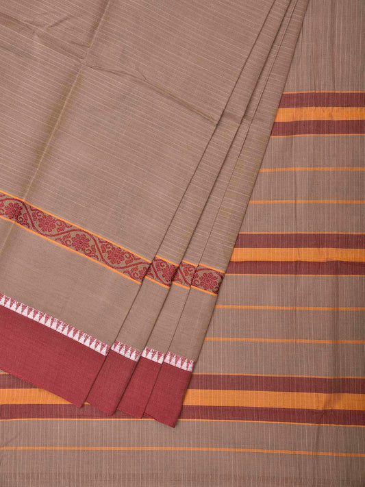 Light Fawn and Dark Red Narayanpet Cotton Saree with Strips and Big Border Design No Blouse np1506