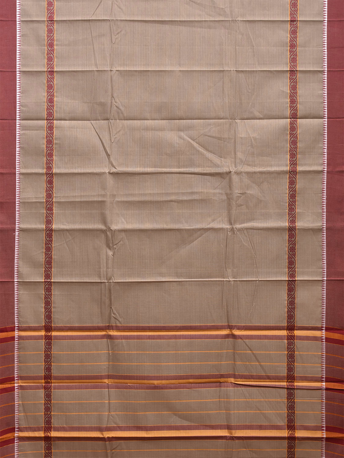 Light Fawn and Dark Red Narayanpet Cotton Saree with Strips and Big Border Design No Blouse np1506