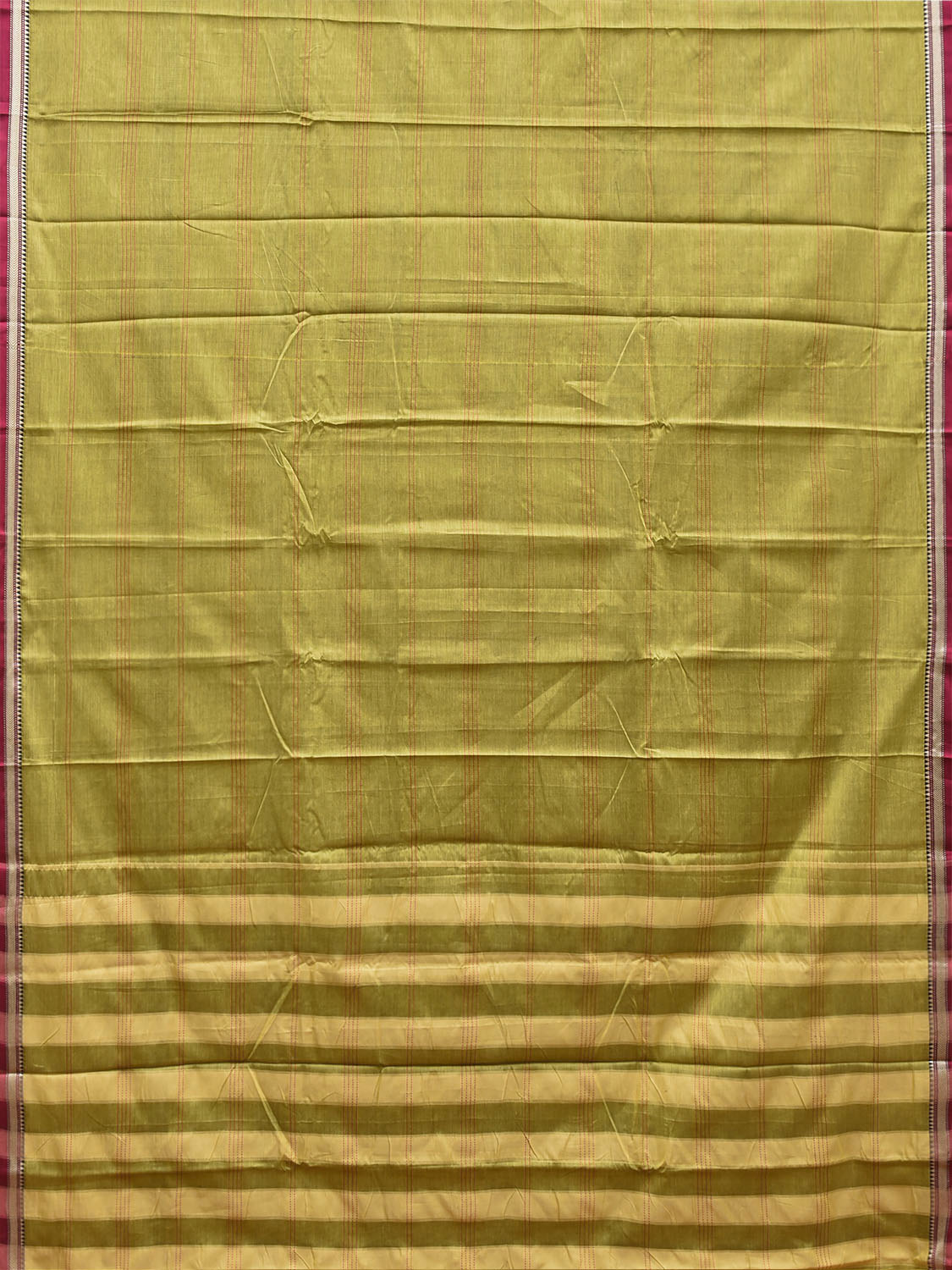 Light Green and Maroon Narayanpet Cotton Saree with Strips Body and Pallu Design No Blouse np1510