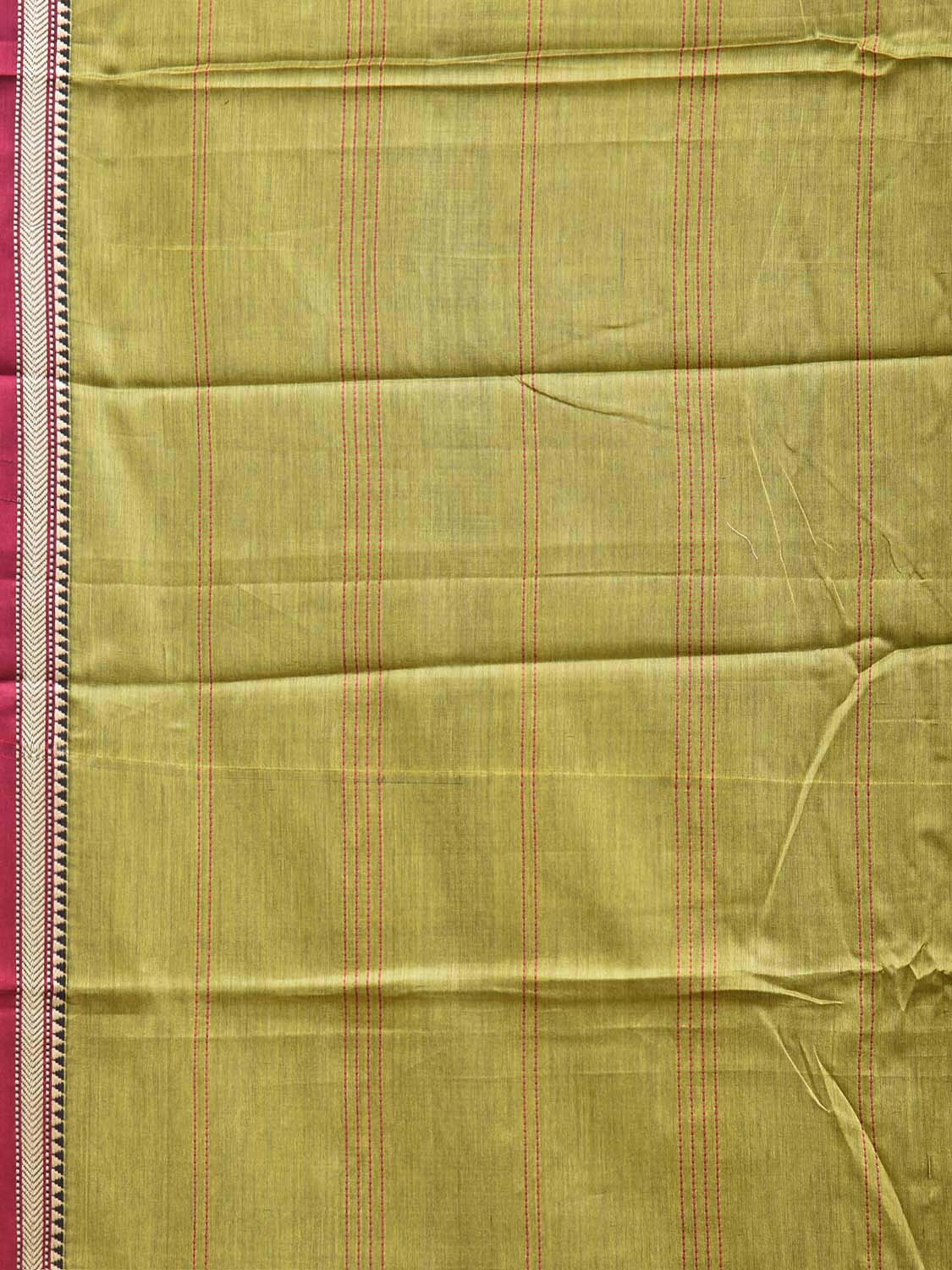 Light Green and Maroon Narayanpet Cotton Saree with Strips Body and Pallu Design No Blouse np1510