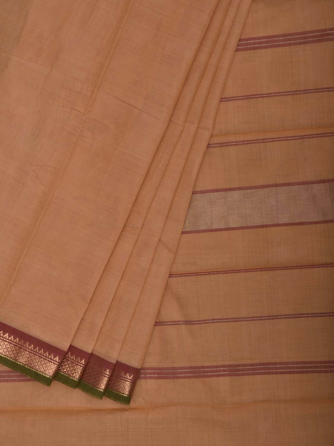 Light Orange and Dark Red Narayanpet Cotton Plain Saree with Strips Pallu Design No Blouse np1512