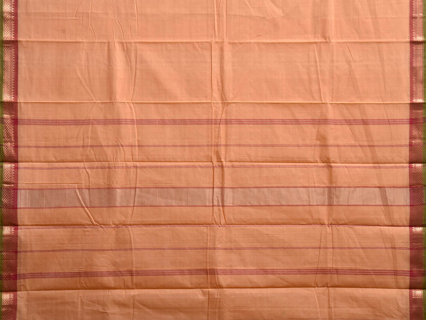 Light Orange and Dark Red Narayanpet Cotton Plain Saree with Strips Pallu Design No Blouse np1512