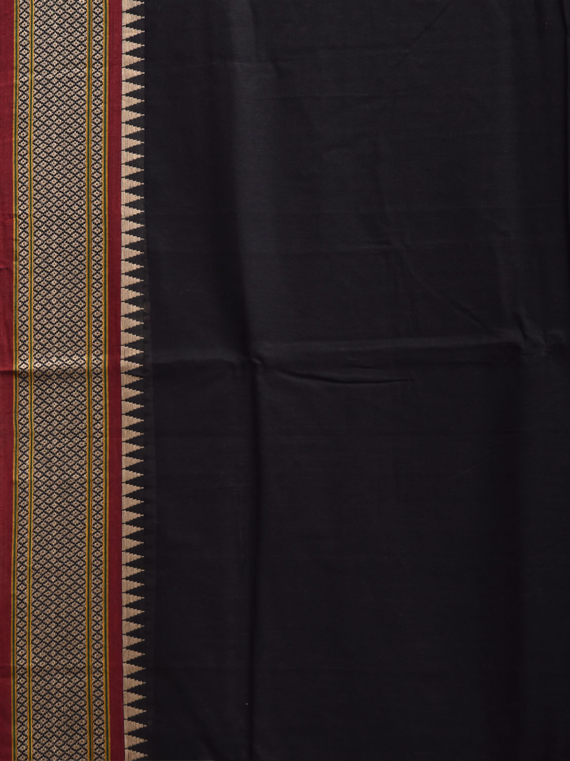 Black Narayanpet Cotton Plain Saree with Strips Pallu and Border Design No Blouse np1516