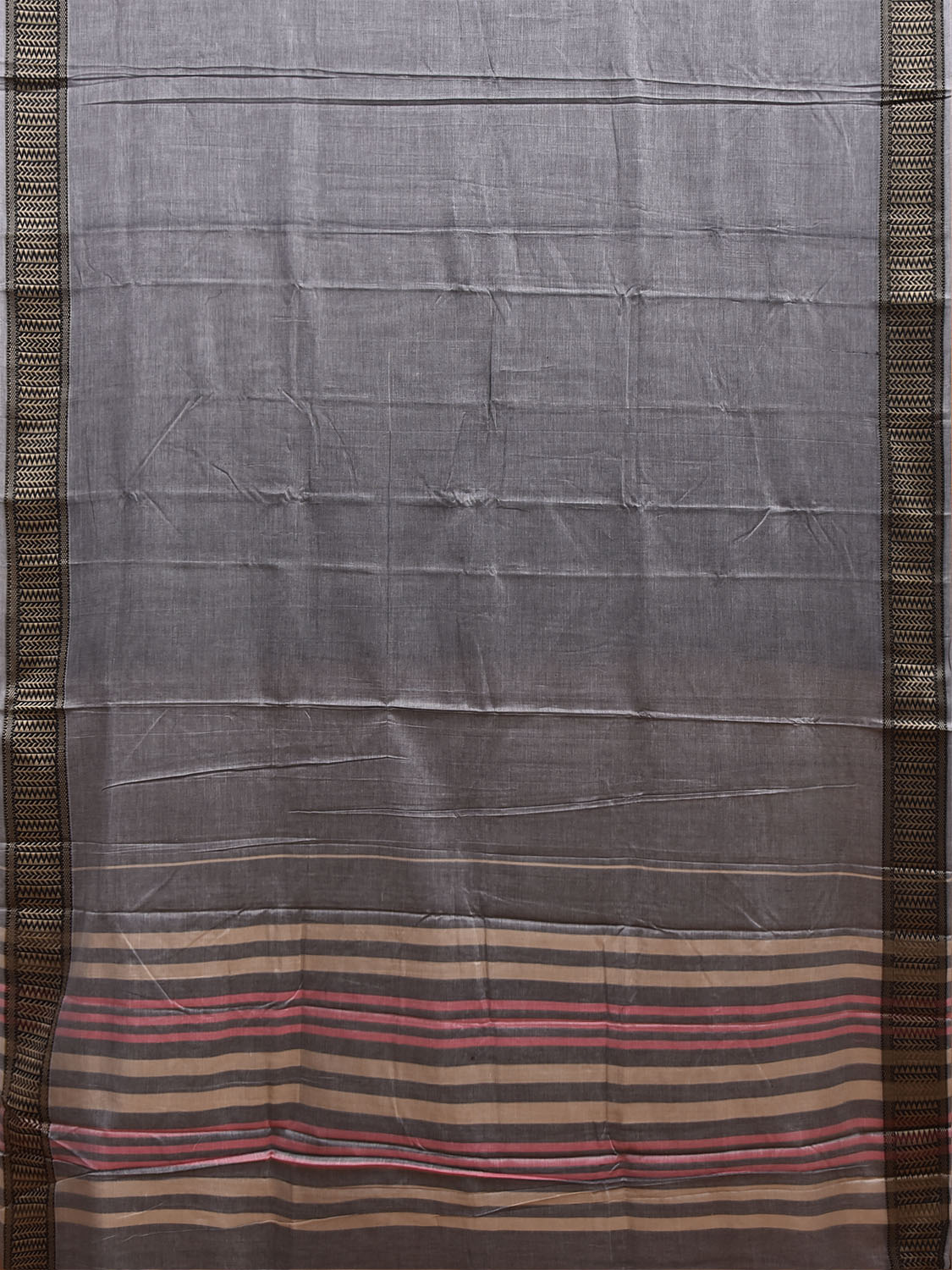 Grey Narayanpet Cotton Plain Saree with Strips Pallu and Border Design No Blouse np1517