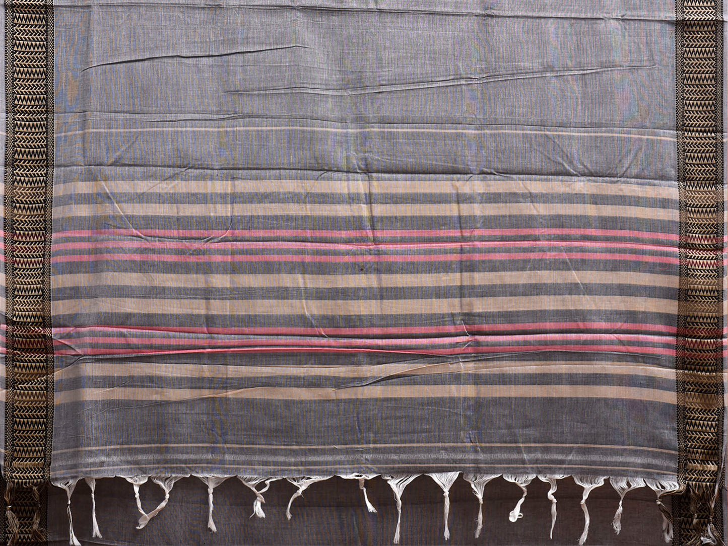 Grey Narayanpet Cotton Plain Saree with Strips Pallu and Border Design No Blouse np1517