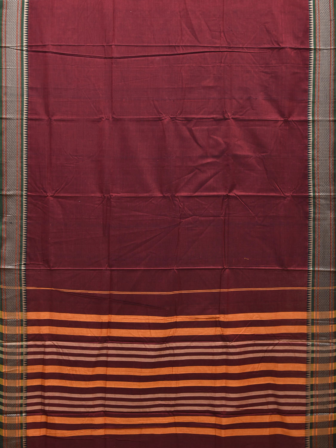 Dark Red Narayanpet Cotton Plain Saree with Strips Pallu and Border Design No Blouse np1518