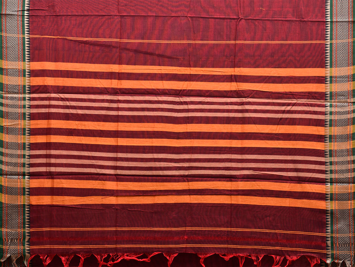 Dark Red Narayanpet Cotton Plain Saree with Strips Pallu and Border Design No Blouse np1518