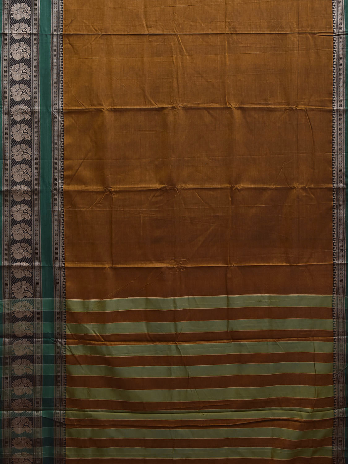 Olive and Green Narayanpet Cotton Plain Saree with Strips Pallu and Border Design No Blouse np1519