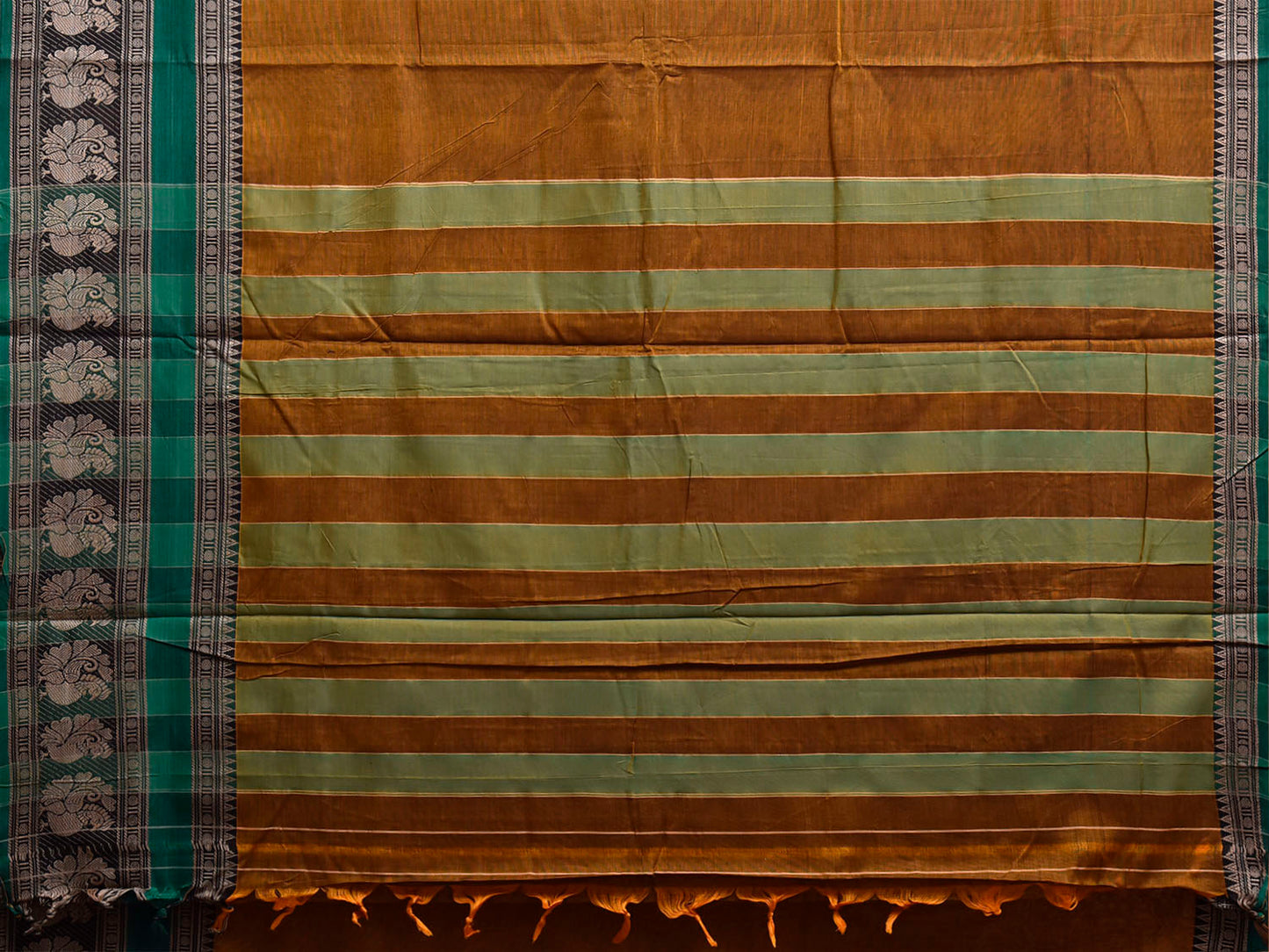 Olive and Green Narayanpet Cotton Plain Saree with Strips Pallu and Border Design No Blouse np1519