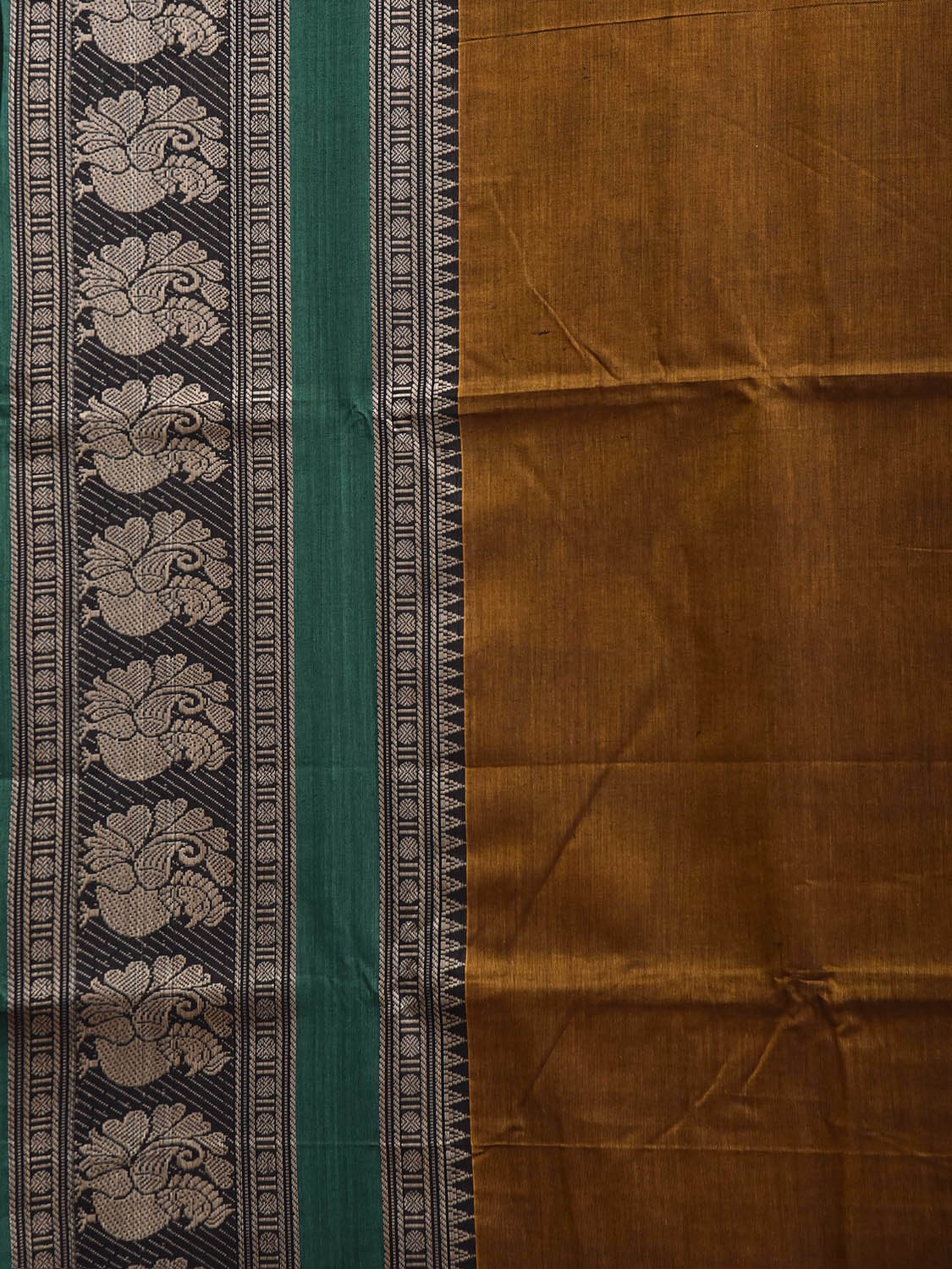 Olive and Green Narayanpet Cotton Plain Saree with Strips Pallu and Border Design No Blouse np1519