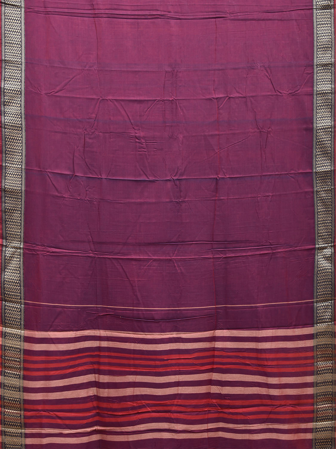 Dark Magenta Narayanpet Cotton Plain Saree with Strips Pallu and Border Design No Blouse np1521