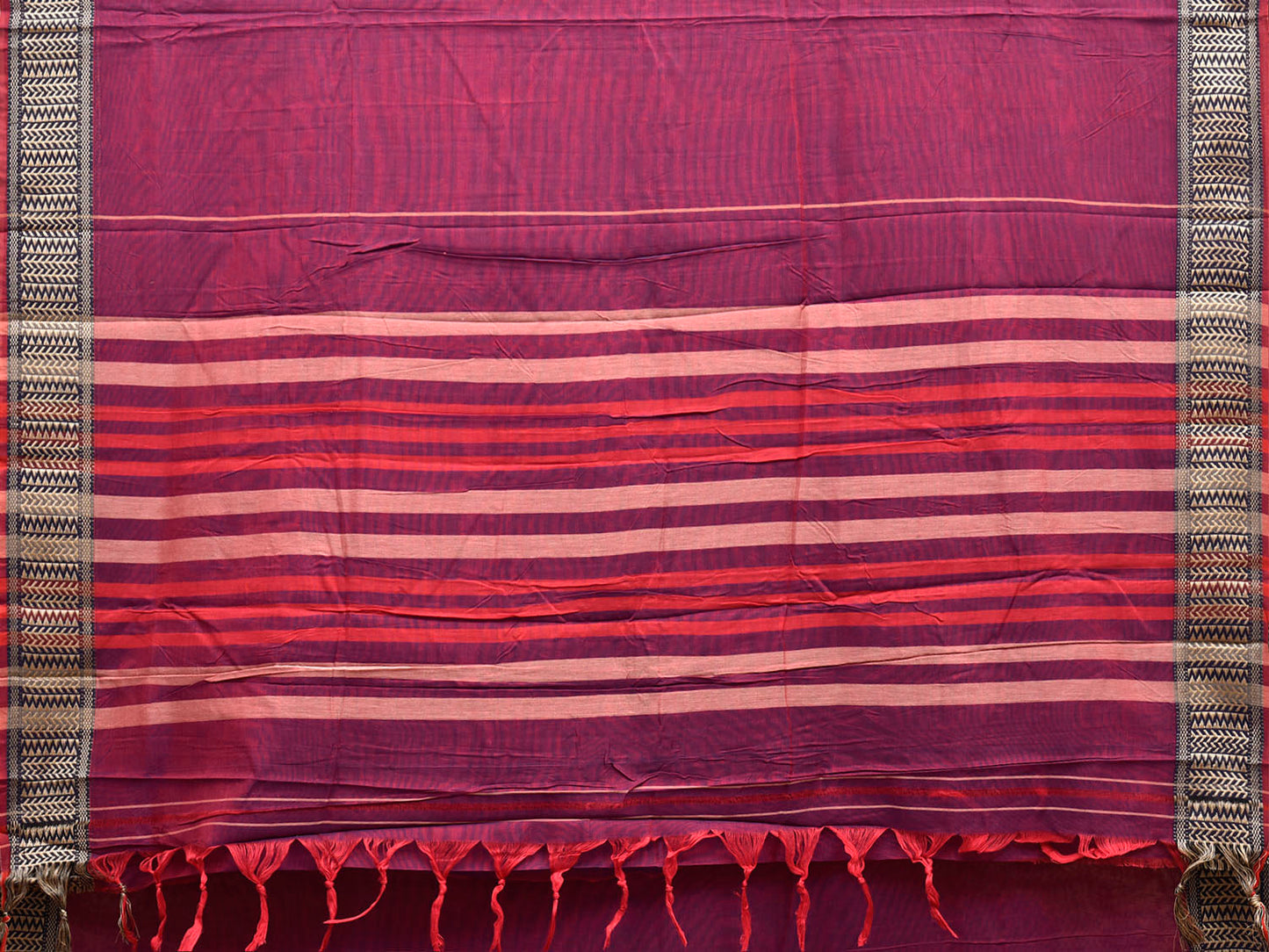 Dark Magenta Narayanpet Cotton Plain Saree with Strips Pallu and Border Design No Blouse np1521