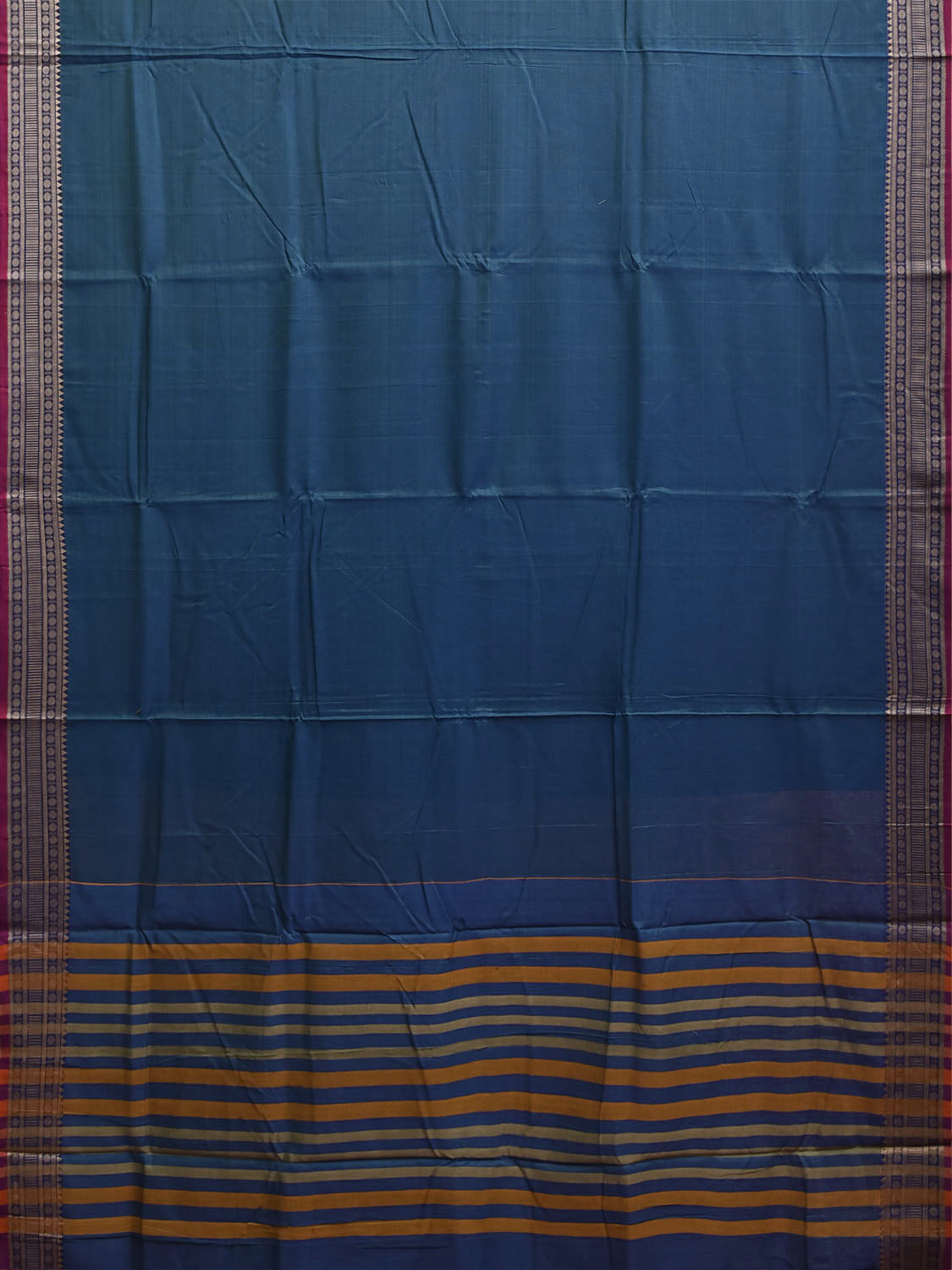 Teal Narayanpet Cotton Plain Saree with Strips Pallu and Border Design No Blouse np1522