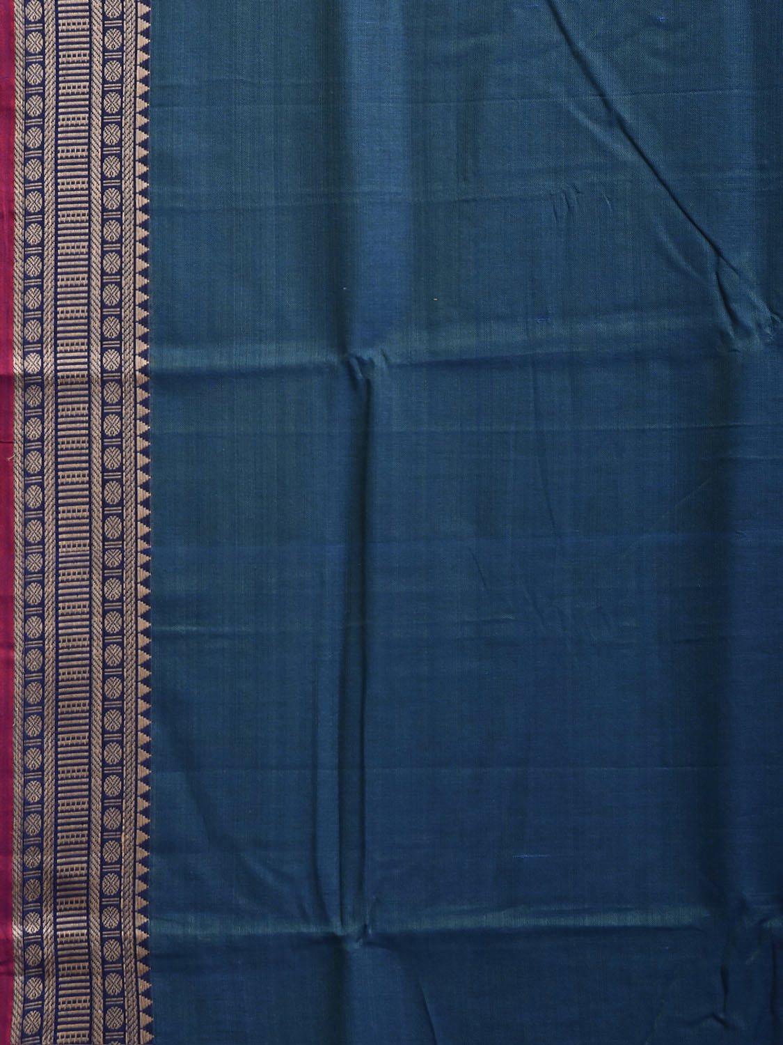 Teal Narayanpet Cotton Plain Saree with Strips Pallu and Border Design No Blouse np1522