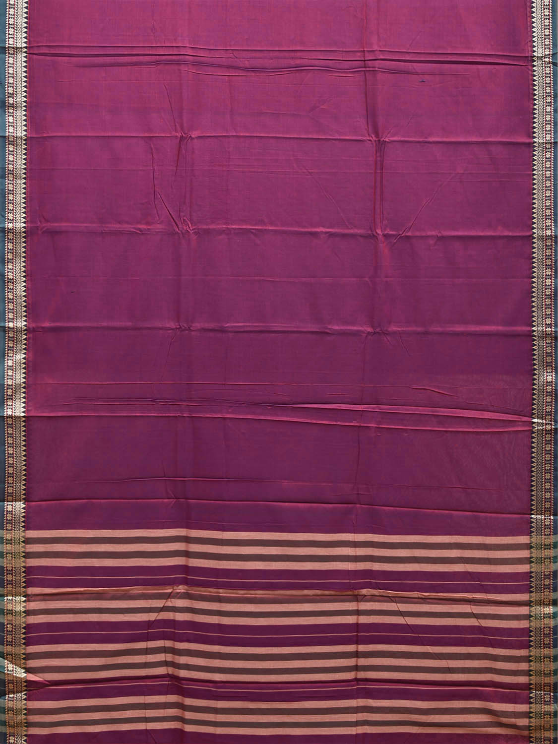 Dark Magenta Narayanpet Cotton Plain Saree with Strips Pallu and Border Design No Blouse np1523