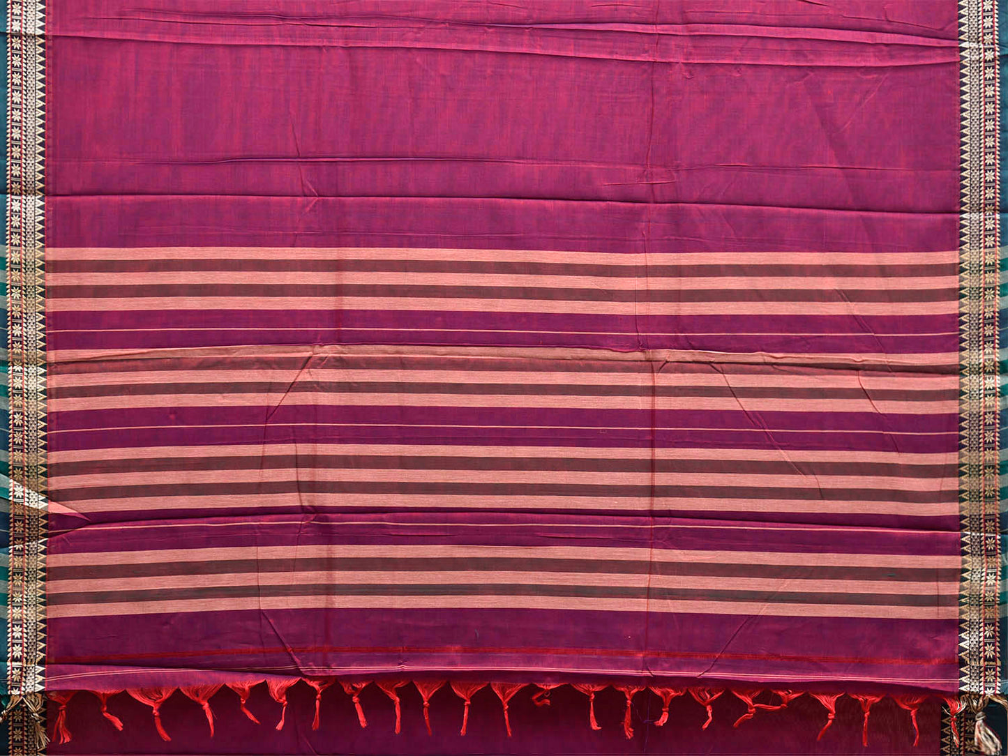 Dark Magenta Narayanpet Cotton Plain Saree with Strips Pallu and Border Design No Blouse np1523