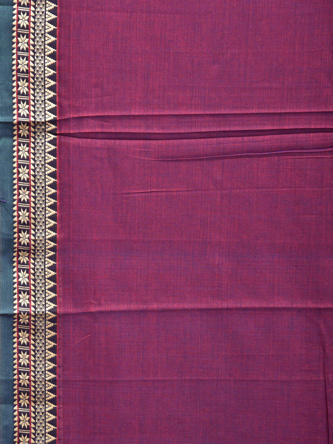 Dark Magenta Narayanpet Cotton Plain Saree with Strips Pallu and Border Design No Blouse np1523