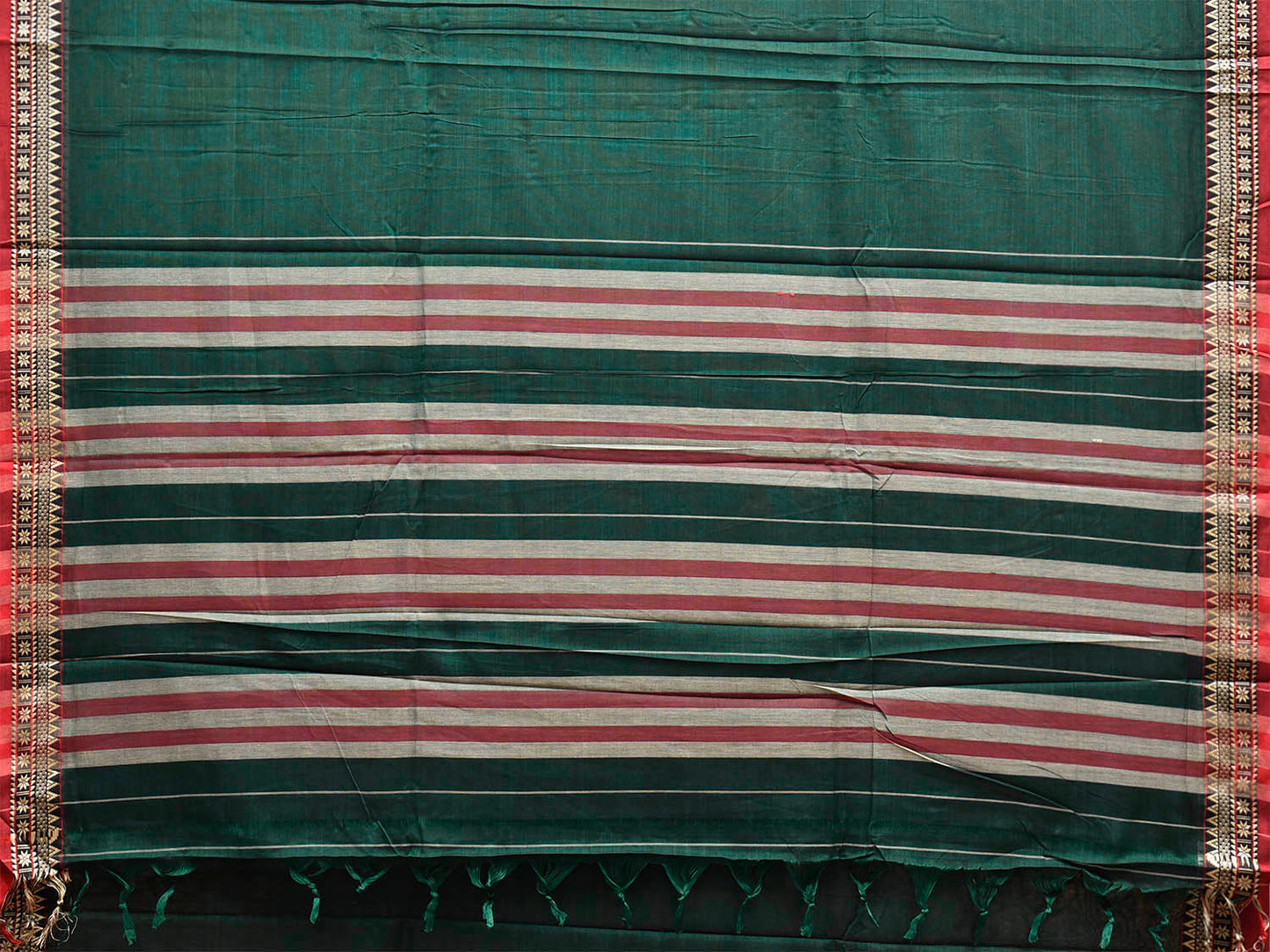 Green Narayanpet Cotton Plain Saree with Strips Pallu and Border Design No Blouse np1524