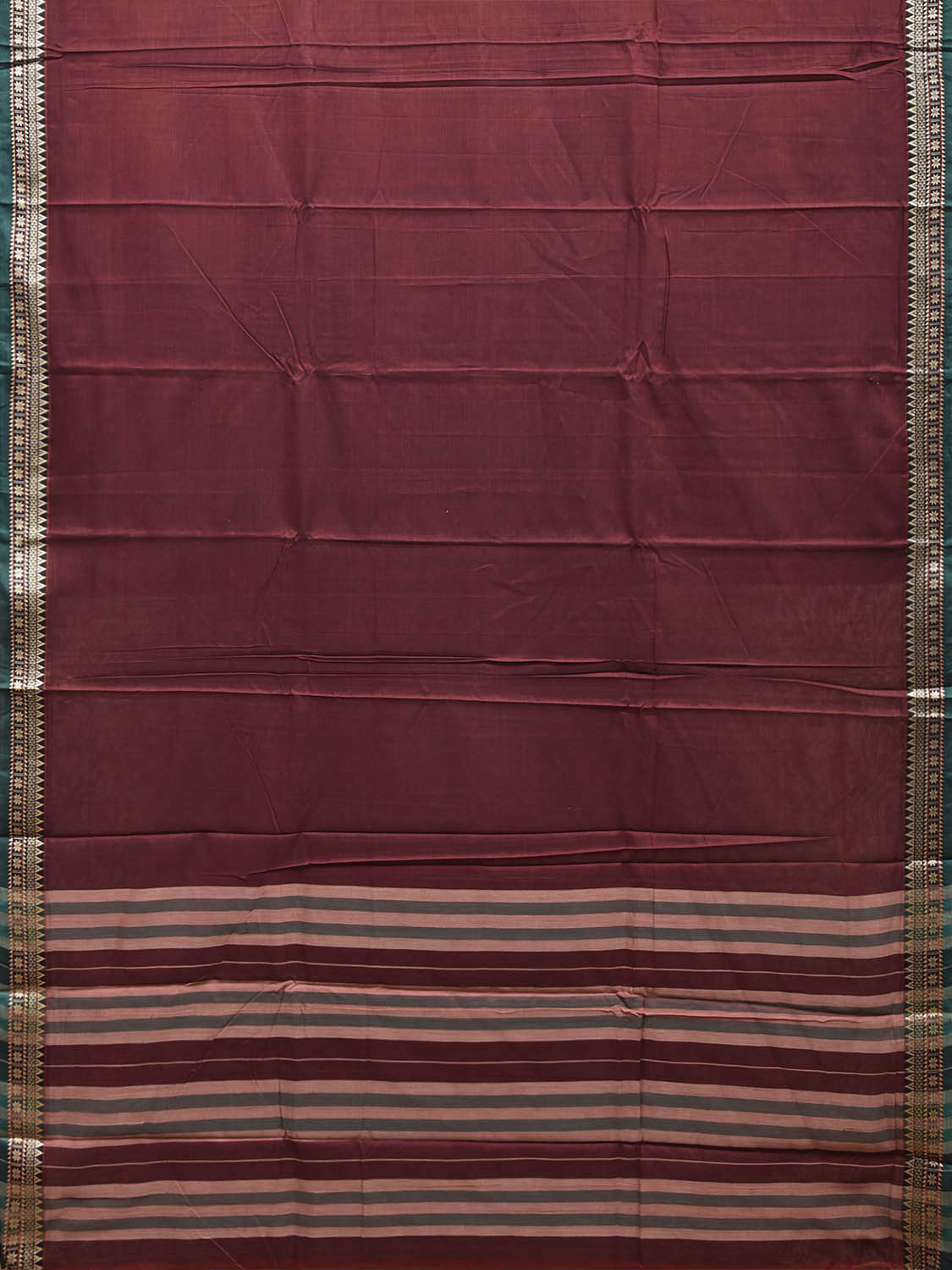 Maroon Narayanpet Cotton Plain Saree with Strips Pallu and Border Design No Blouse np1525