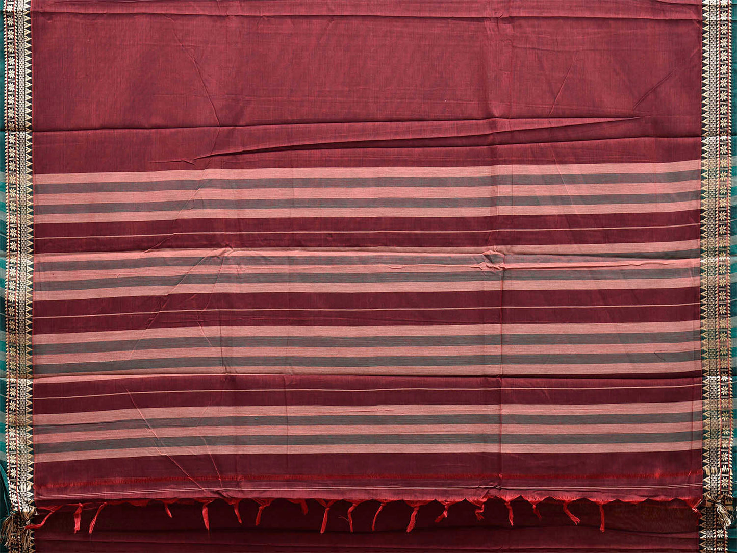 Maroon Narayanpet Cotton Plain Saree with Strips Pallu and Border Design No Blouse np1525