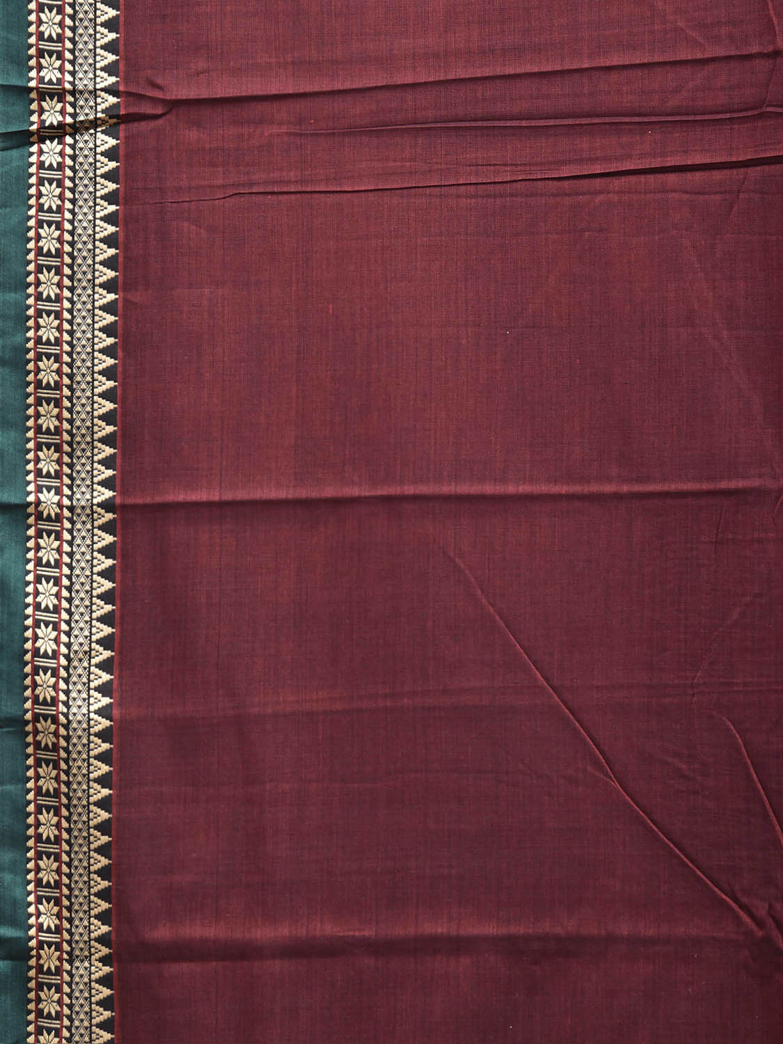Maroon Narayanpet Cotton Plain Saree with Strips Pallu and Border Design No Blouse np1525