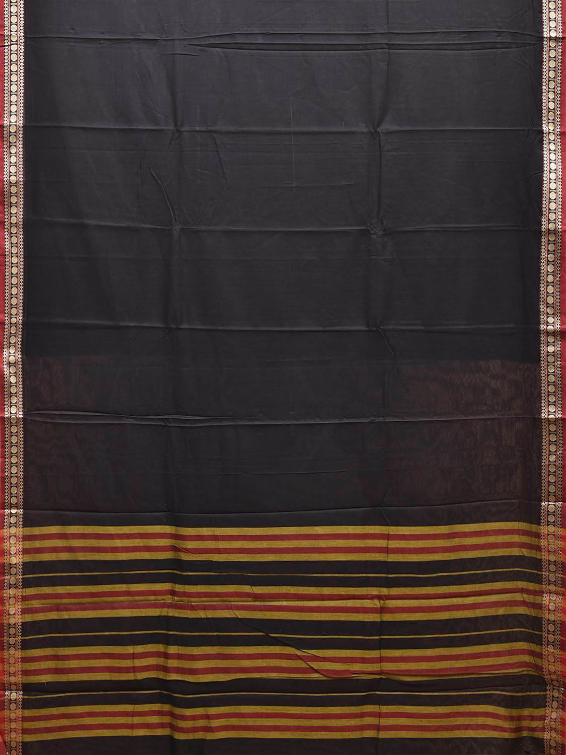 Black Narayanpet Cotton Plain Saree with Strips Pallu and Border Design No Blouse np1526