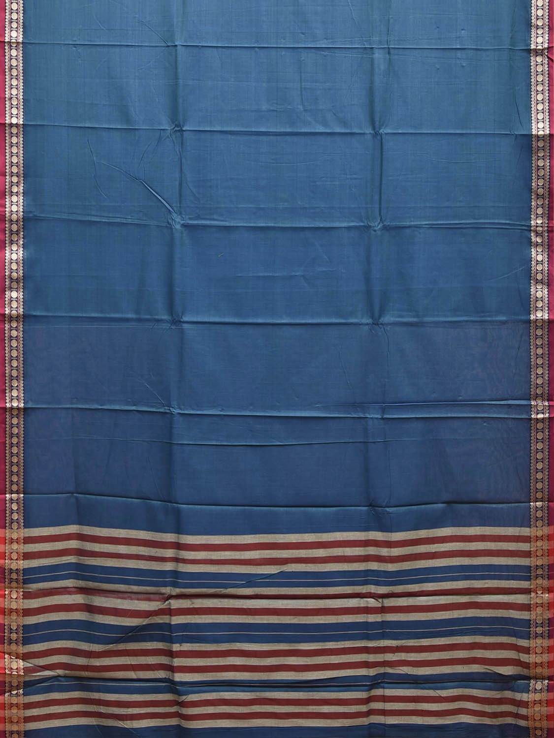 Blue Narayanpet Cotton Plain Saree with Strips Pallu and Border Design No Blouse np1527