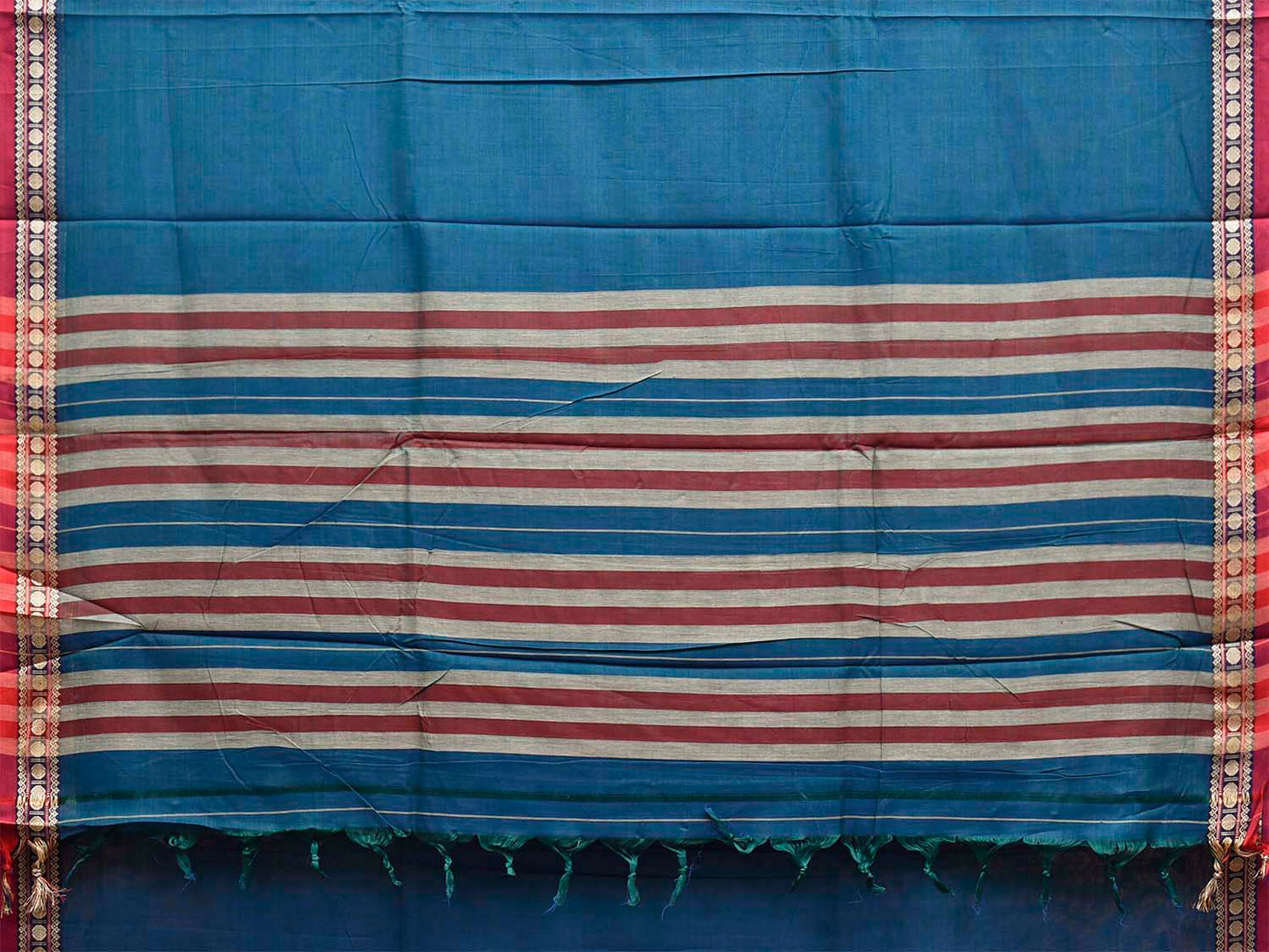 Blue Narayanpet Cotton Plain Saree with Strips Pallu and Border Design No Blouse np1527