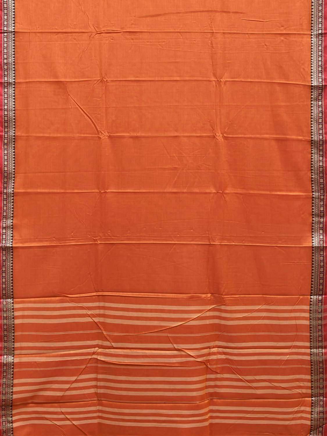 Orange Narayanpet Cotton Plain Saree with Strips Pallu and Border Design No Blouse np1528