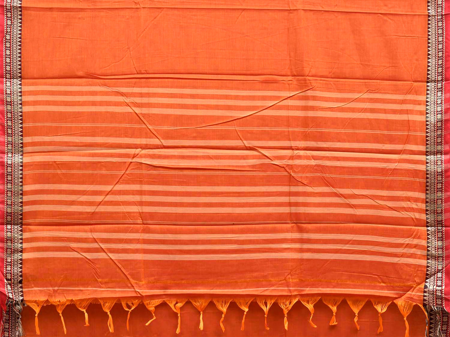 Orange Narayanpet Cotton Plain Saree with Strips Pallu and Border Design No Blouse np1528