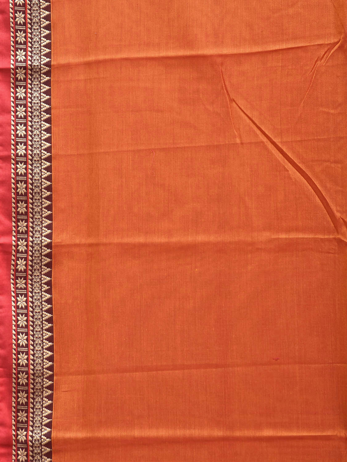 Orange Narayanpet Cotton Plain Saree with Strips Pallu and Border Design No Blouse np1528