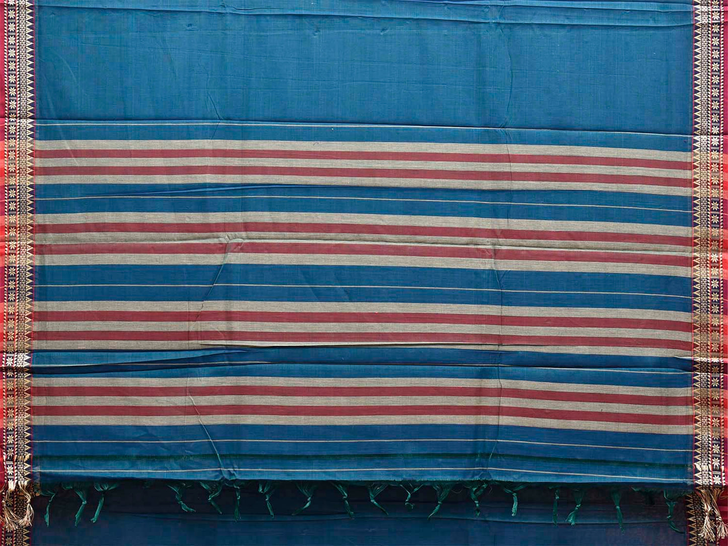 Blue Narayanpet Cotton Plain Saree with Strips Pallu and Border Design No Blouse np1529