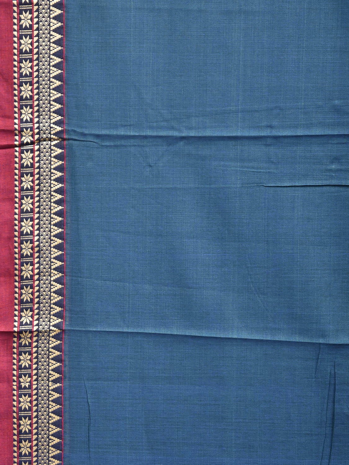 Blue Narayanpet Cotton Plain Saree with Strips Pallu and Border Design No Blouse np1529