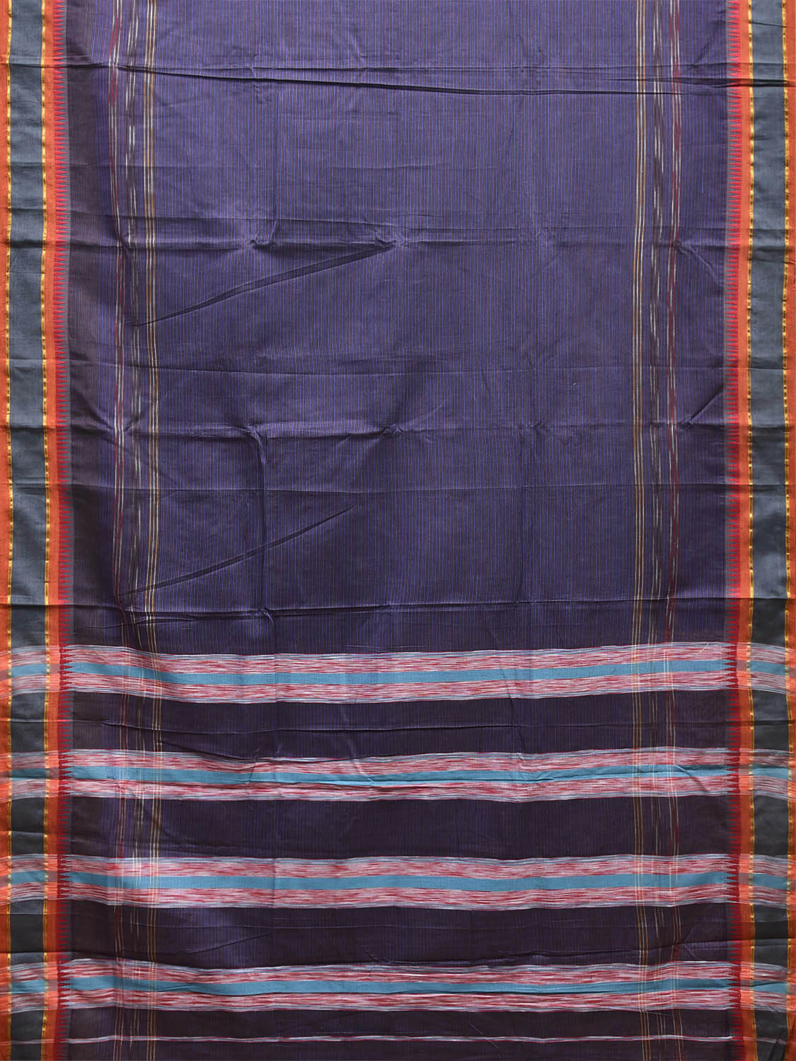 Blue and Black Narayanpet Cotton Plain Saree with Strips Body and Pallu Design No Blouse np1530