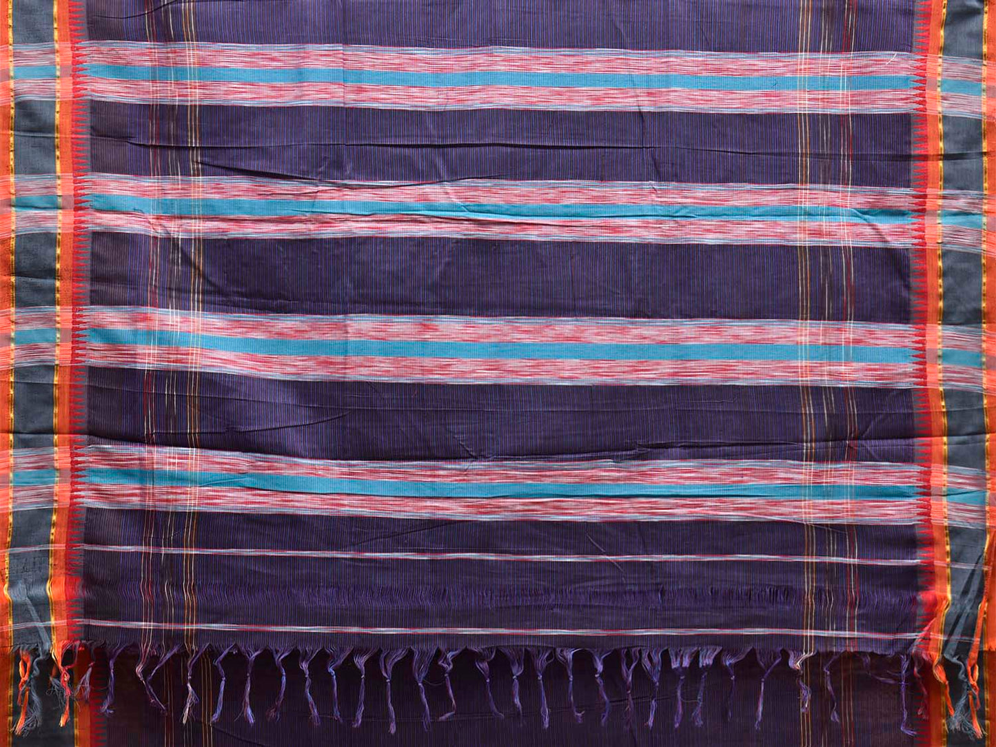 Blue and Black Narayanpet Cotton Plain Saree with Strips Body and Pallu Design No Blouse np1530