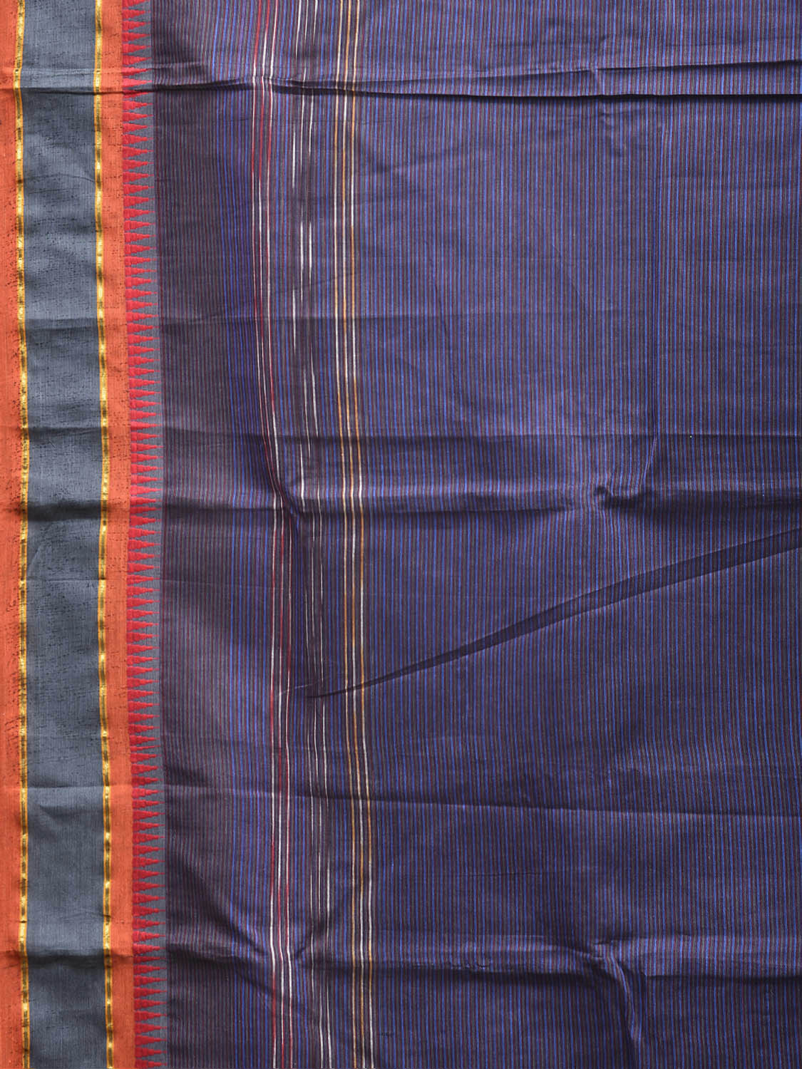 Blue and Black Narayanpet Cotton Plain Saree with Strips Body and Pallu Design No Blouse np1530