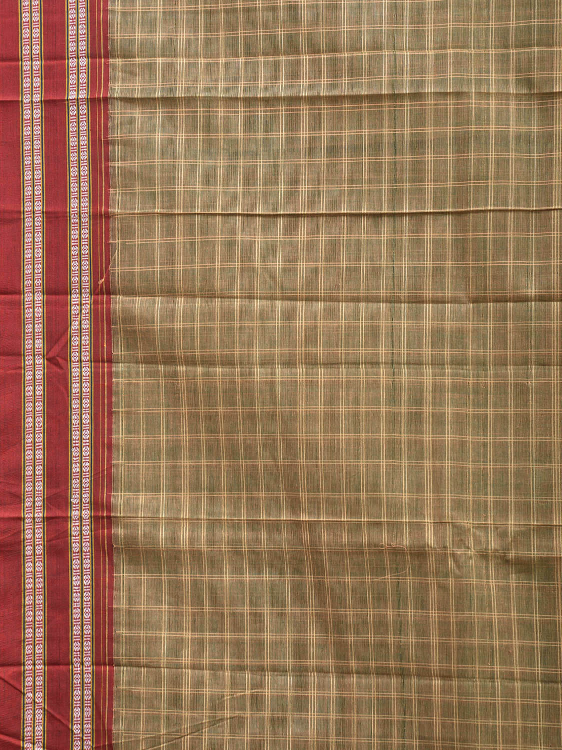 Light Olive and Red Narayanpet Cotton Saree with Big Checks Design No Blouse np1531